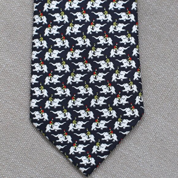 100% REAL HERMES TIE ~ BLACK w FUN GRAY RED & GREEN INDIAN ELEPHANT JOCKEYS XL - Picture 3 of 5